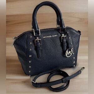 Michael Kors Navy Midnight Blue Silver Studded Ciara Medium Tote
